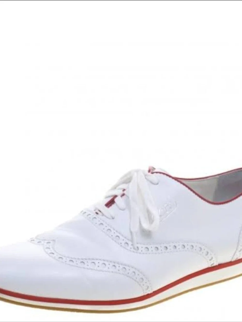 Gucci White Leather Brogue Oxford Shoes with Red Trim Size 39